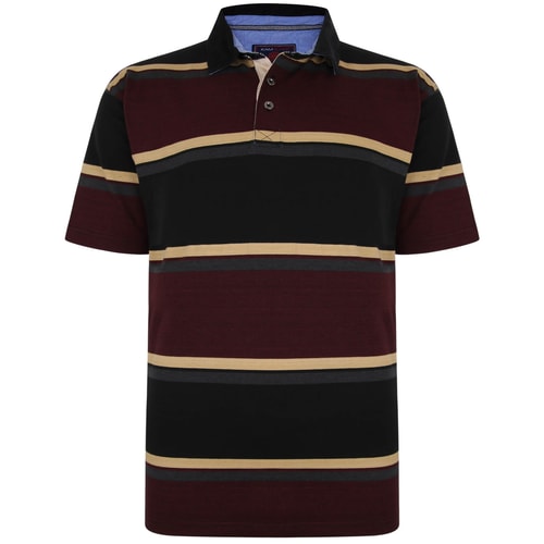 KAM Striped Heavy Jersey Polo Shirt Black